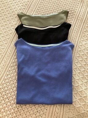 3/$24 Talbots Cotton Boatneck Tanks - Black, Blue, Green